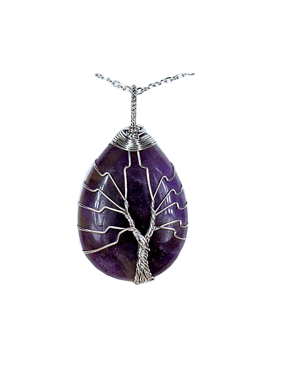 COLLIER PENDENTIF ARBRE DE VIE AMÉTHYSTE