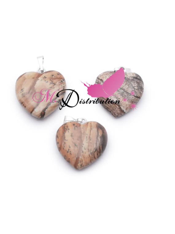 PENDENTIF COEUR 20MM JASPE PAYSAGE