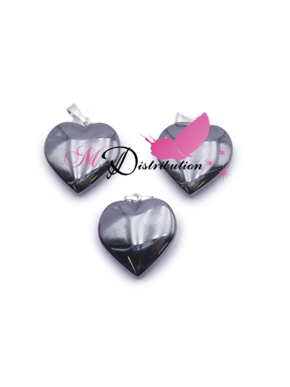 PENDENTIF COEUR 20MM HEMATITE