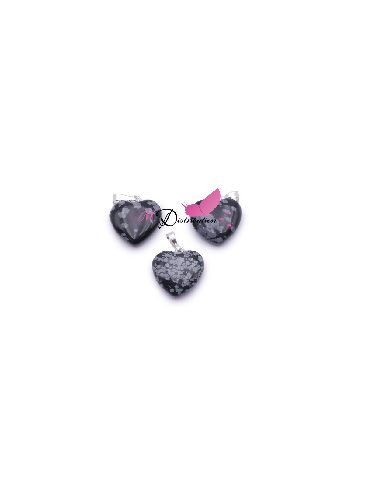 PENDENTIF COEUR 15MM OBSIDIENNE FLOCON DE NEIGE