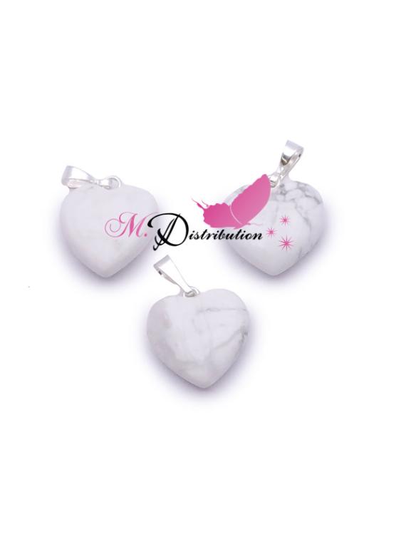 PENDENTIF COEUR 15MM HOWLITE BLANCHE