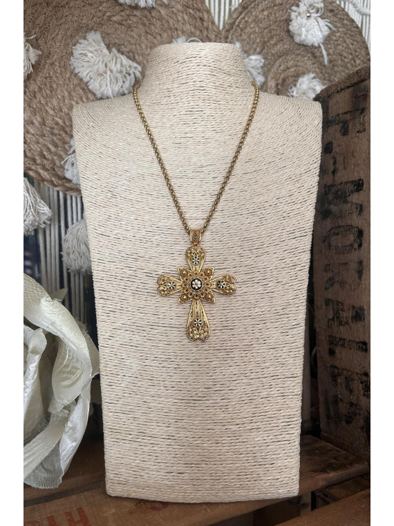 Collier semi précieux croix filigrane