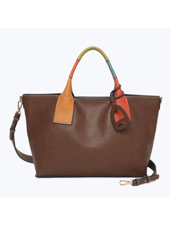 Sac Neverfull marron foncé avec ses bretelles colorées