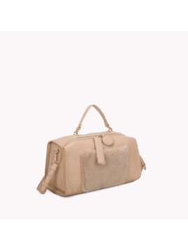 Sac synthétique avec poche externe en fourrure beige