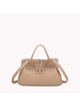 Sac synthétique avec fermeture à rabat en bambou beige