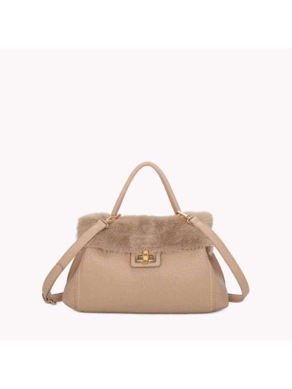 Sac synthétique avec fermeture à rabat en bambou beige