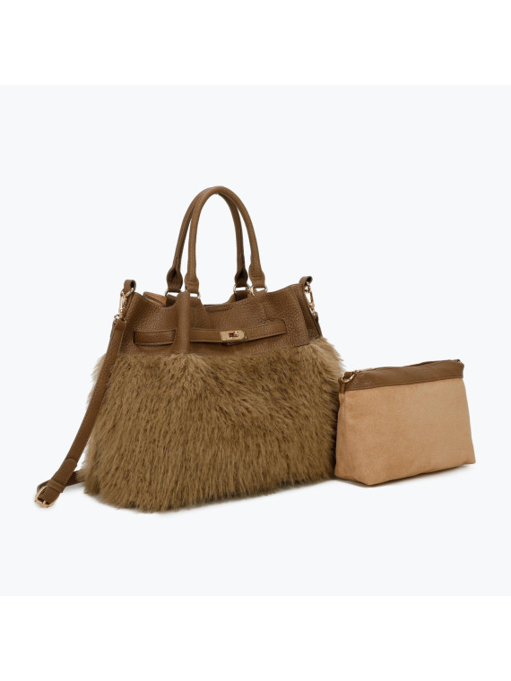 Sac en cuir avec contraste synthétique et détail taupe