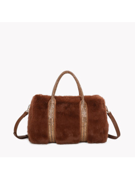 Sac en fourrure avec poignées en brillant camel