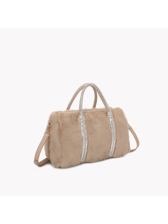 Sac en fourrure avec poignées en brillant beige