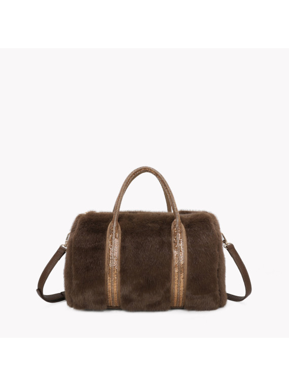 Sac en fourrure avec poignées en brillant marron