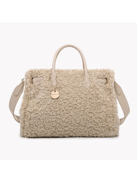 Sac en laine de mouton et poignées synthétiques beige