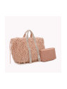 Sac avec paillettes sur les anses et texture plume camel