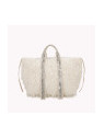 Sac avec paillettes sur les anses et texture plume blanc