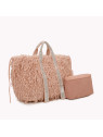 Sac avec paillettes sur les anses et texture plume rose