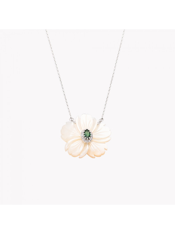 Collier en acier nacre fleur vert