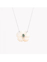 Collier en acier nacre fleur vert