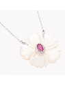 Collier en acier nacre fleur rose