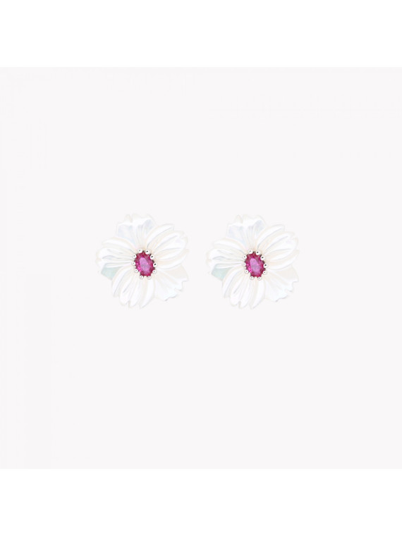 Boucles d'oreilles en acier nacre fleur (2 coloris)