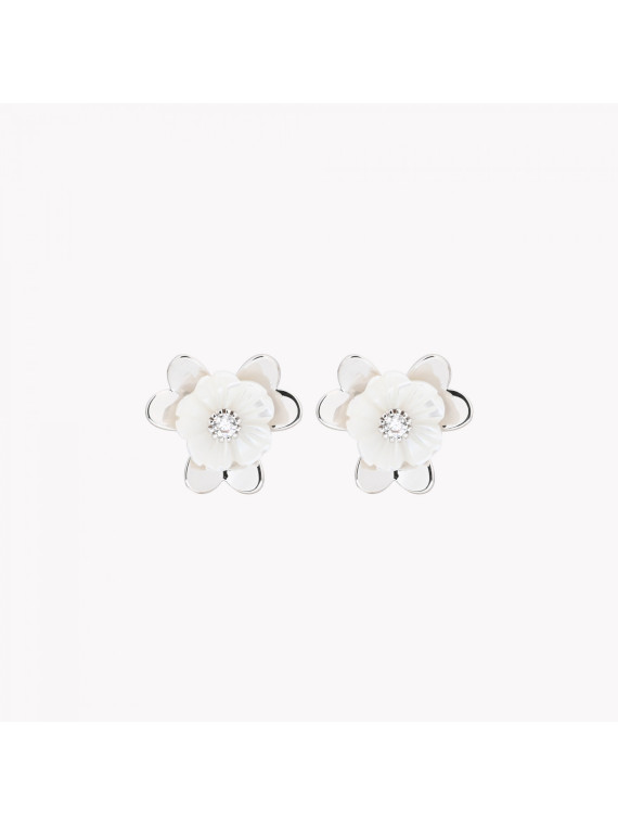 Boucles d'oreilles en acier fleur nacré (2 coloris)