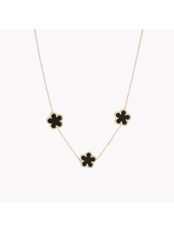 Collier en acier avec trois fleur noir