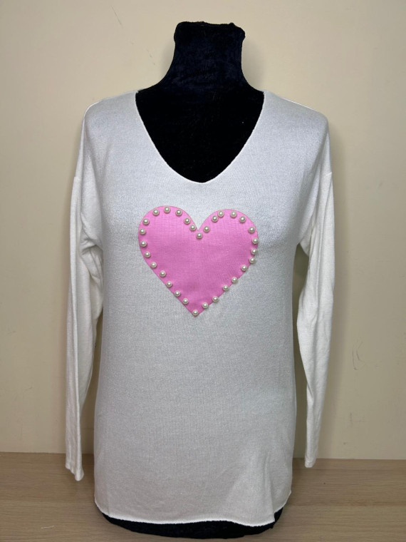 PULL COEUR PERLE (plusieurs coloris)